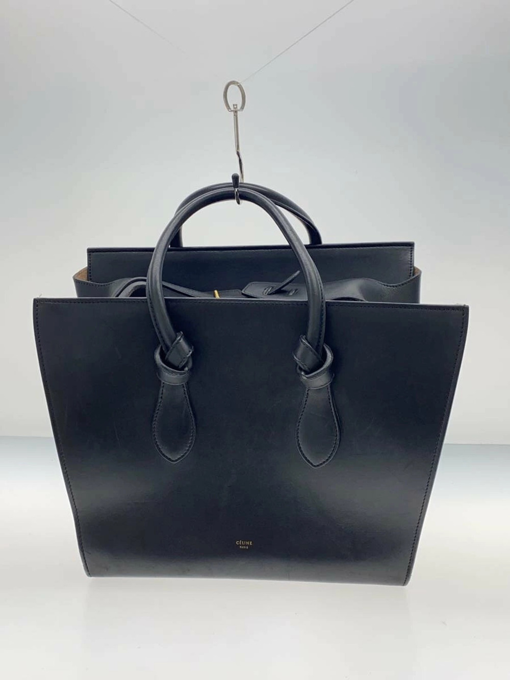 Celine Tie Bag Tote Leather Black Overall